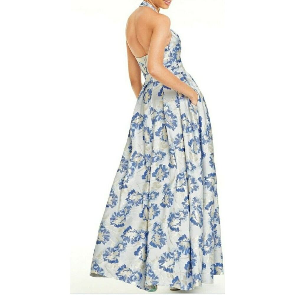 Speechless Blue Metallic Halter Evening Formal Dress Gown Size 0 New with Tags - Picture 4 of 10
